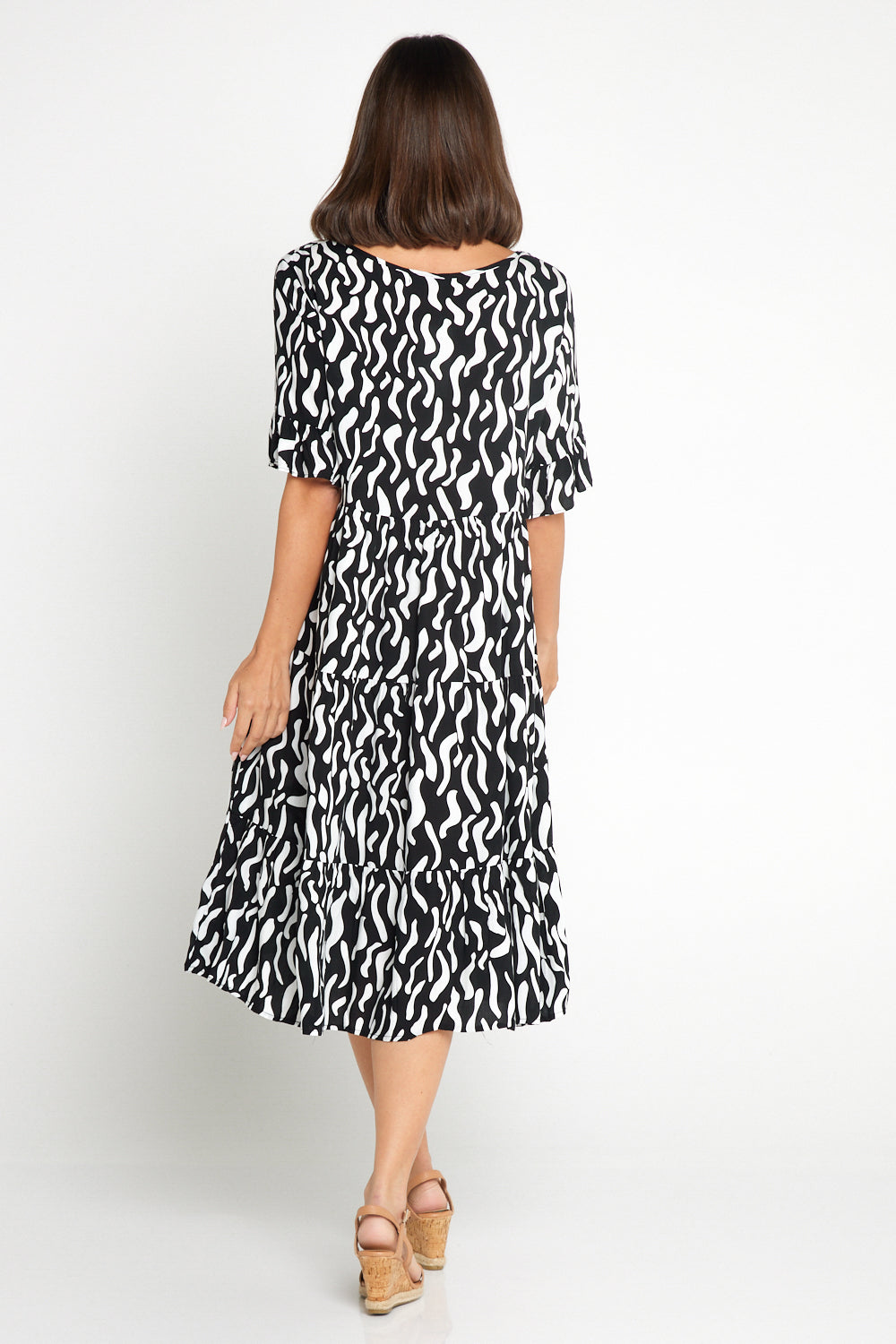 Uvercee Elegant Black & White Squiggle Print Dress