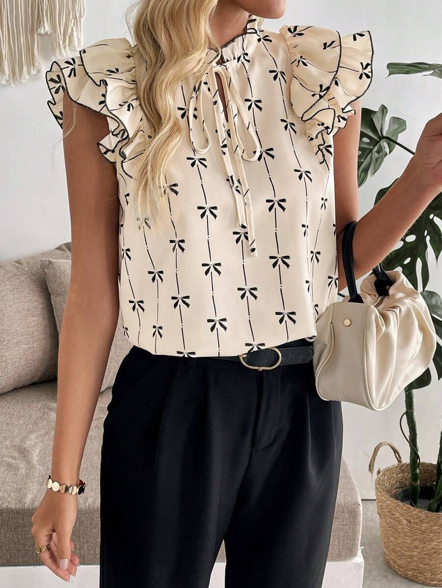 Uvercee Elegant Bow - Print Ruffled Top - Uvercee