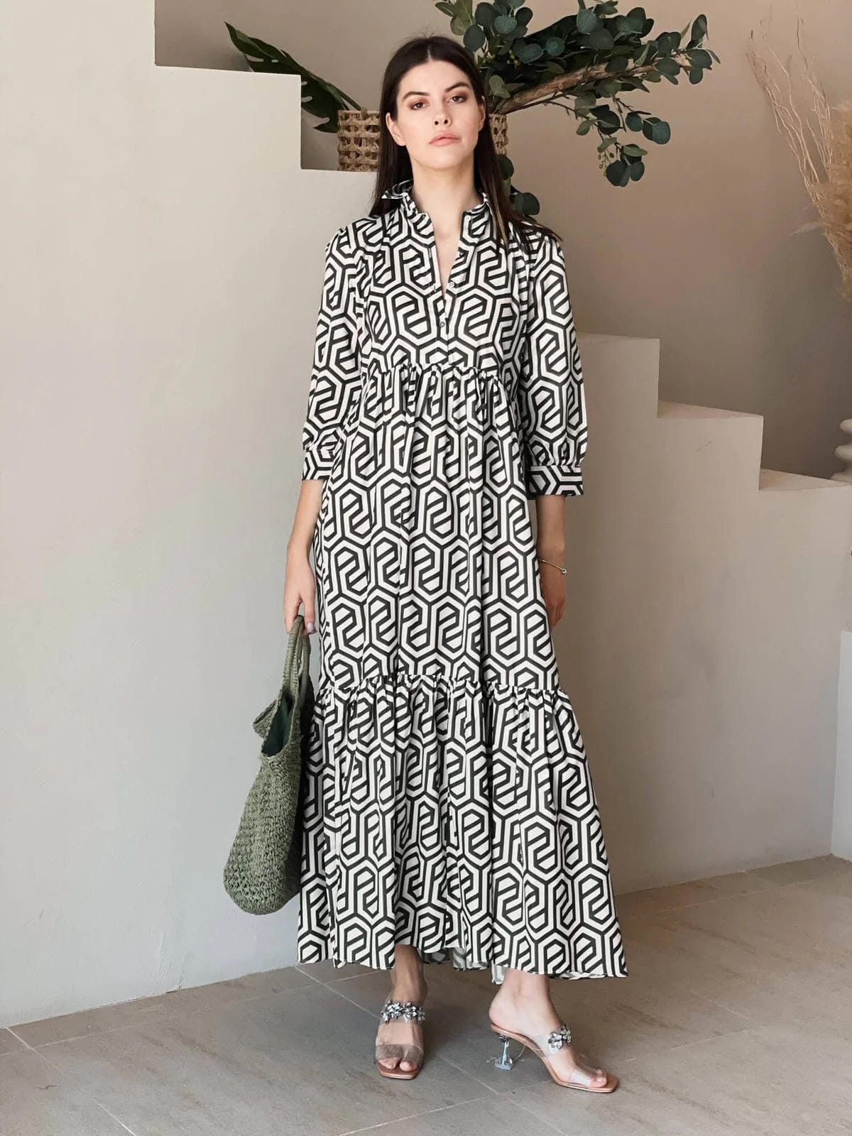 Geometric Long Printed Dress