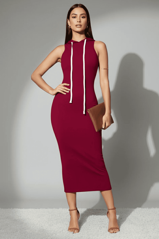 Women’s Sleeveless Bodycon Midi Dress – Hooded Casual Chic Partywear | Uvercee - Uvercee