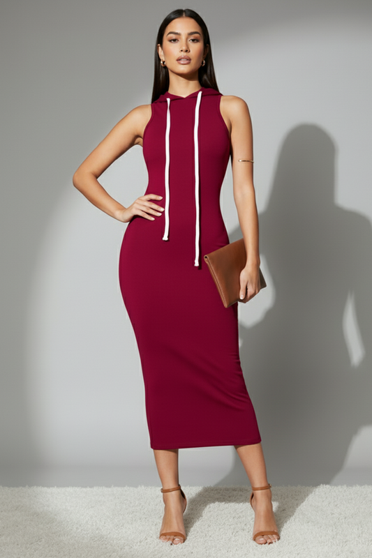Women’s Sleeveless Bodycon Midi Dress – Hooded Casual Chic Partywear | Uvercee
