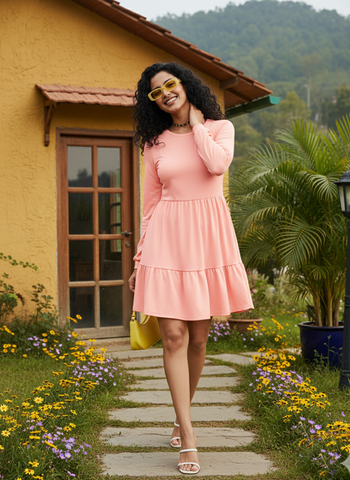 Women's Tiered Mini Dress for Parties & Outings - Long Sleeve, A-Line | Uvercee