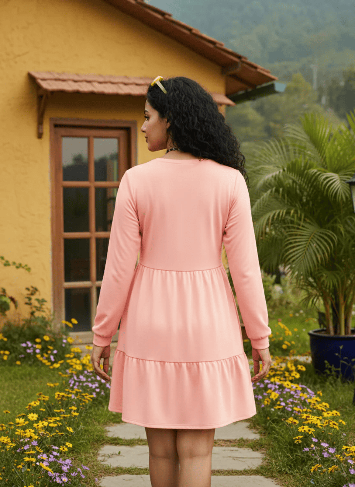 Women's Tiered Mini Dress for Parties & Outings - Long Sleeve, A-Line | Uvercee