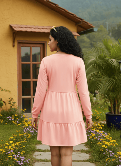 Women's Tiered Mini Dress for Parties & Outings - Long Sleeve, A-Line | Uvercee