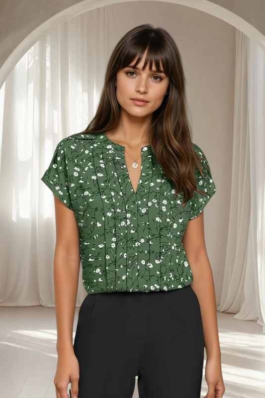 Floral Pleated Top for Women - in Mauve, Yellow, Green & Grey