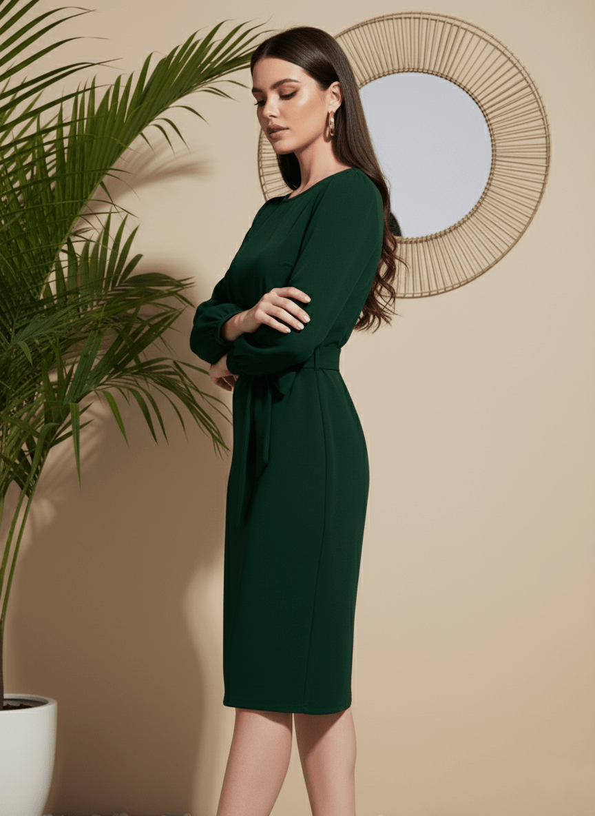 The Luxury Sheath: Emerald Green Long Sleeve Pencil Dress - Uvercee