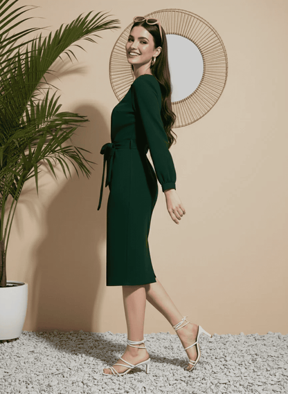 The Luxury Sheath: Emerald Green Long Sleeve Pencil Dress - Uvercee