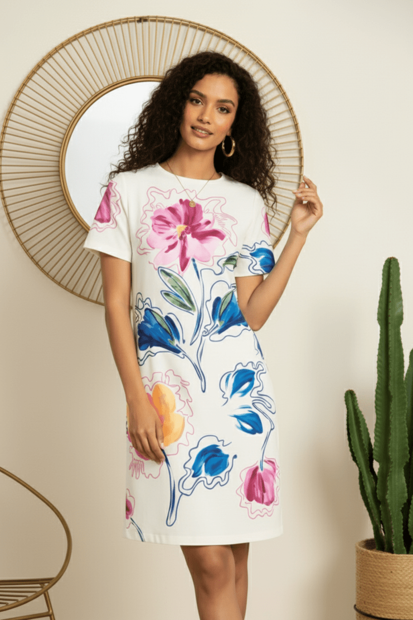 Trending Modern Abstract Floral Short Dress | Flattering Casual Outfit for Women - Uvercee