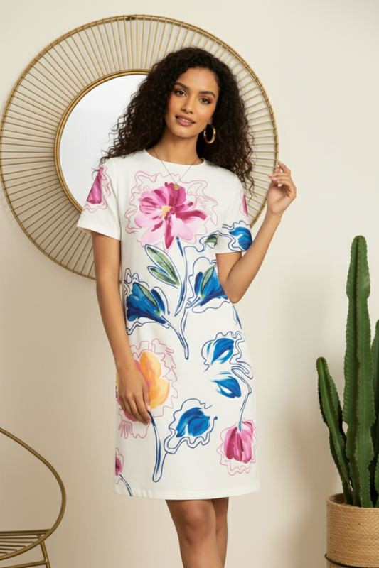 Trending Modern Abstract Floral Short Dress | Flattering Casual Outfit for Women