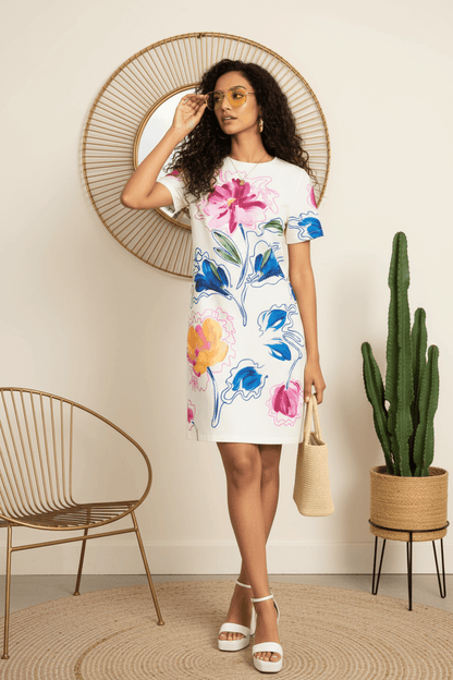 Trending Modern Abstract Floral Short Dress | Flattering Casual Outfit for Women - Uvercee