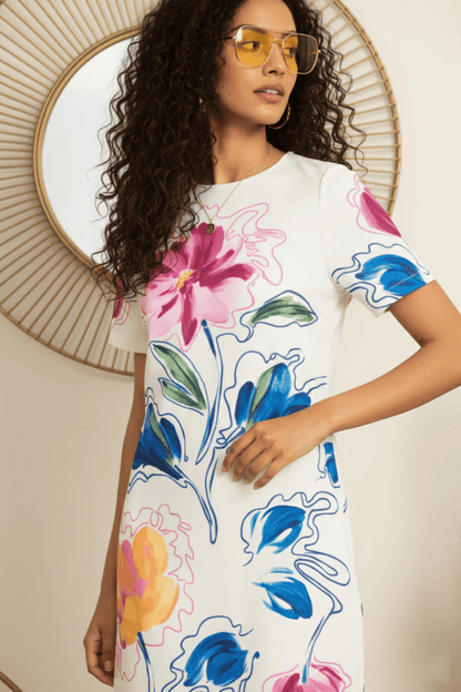 Trending Modern Abstract Floral Short Dress | Flattering Casual Outfit for Women - Uvercee