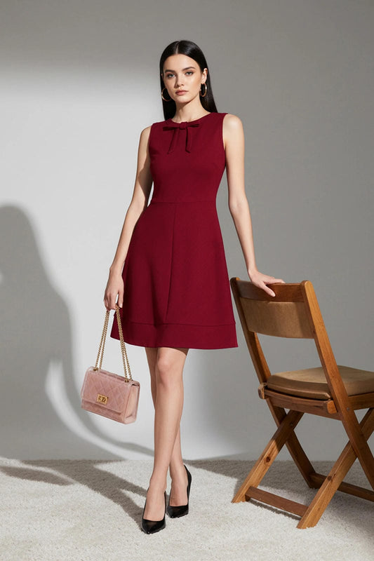 Trending Bow Neck A-Line Dress | Flattering Fit Formal Wear in Rich Maroon