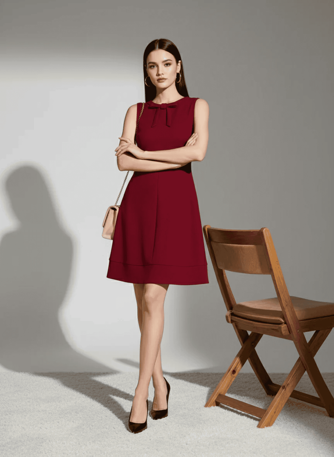 Trending Bow Neck A-Line Dress | Flattering Fit Formal Wear in Rich Maroon
