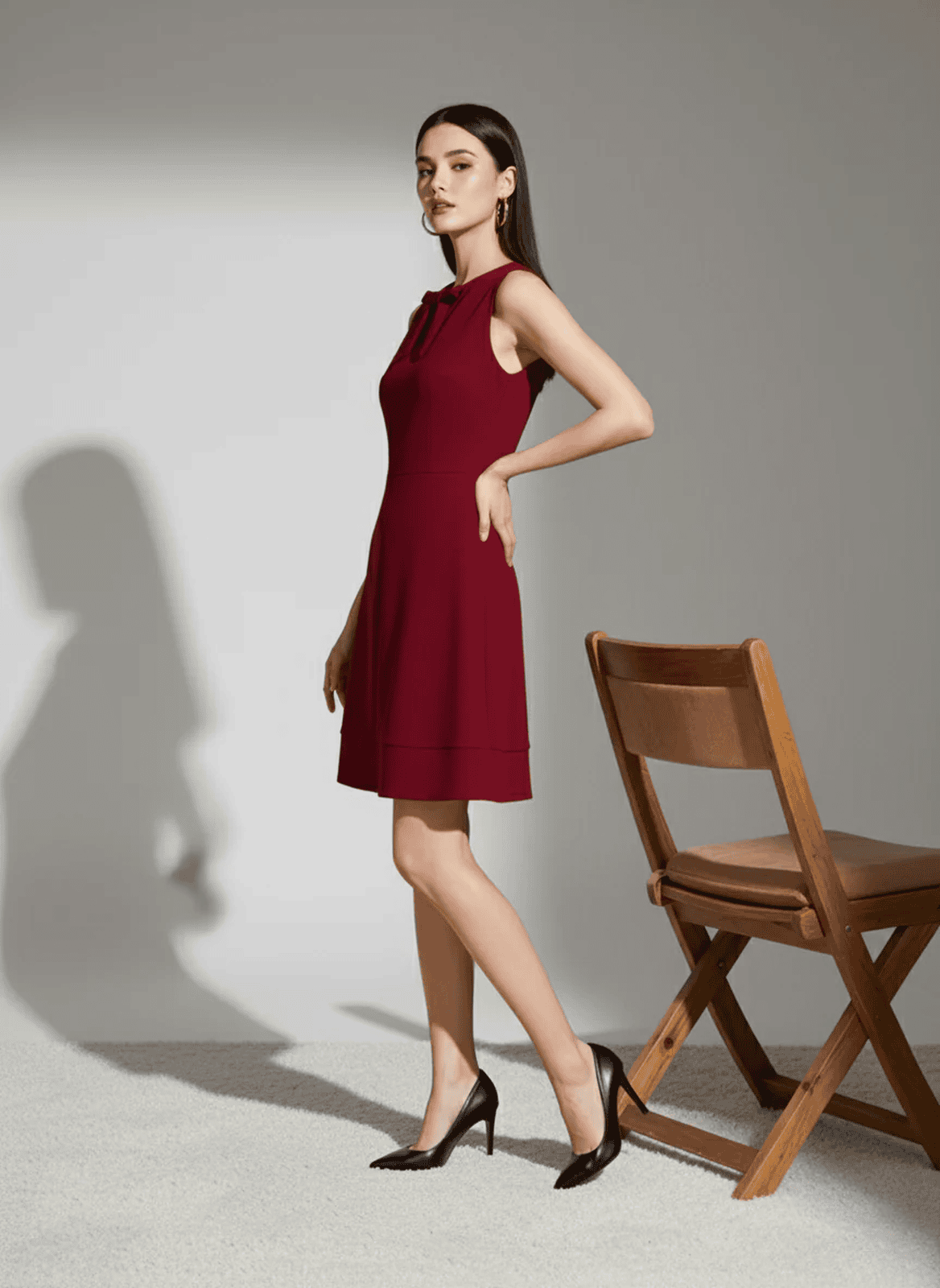 Trending Bow Neck A-Line Dress | Flattering Fit Formal Wear in Rich Maroon