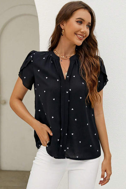 Uvercee Black Heart Print Puff Sleeve Top