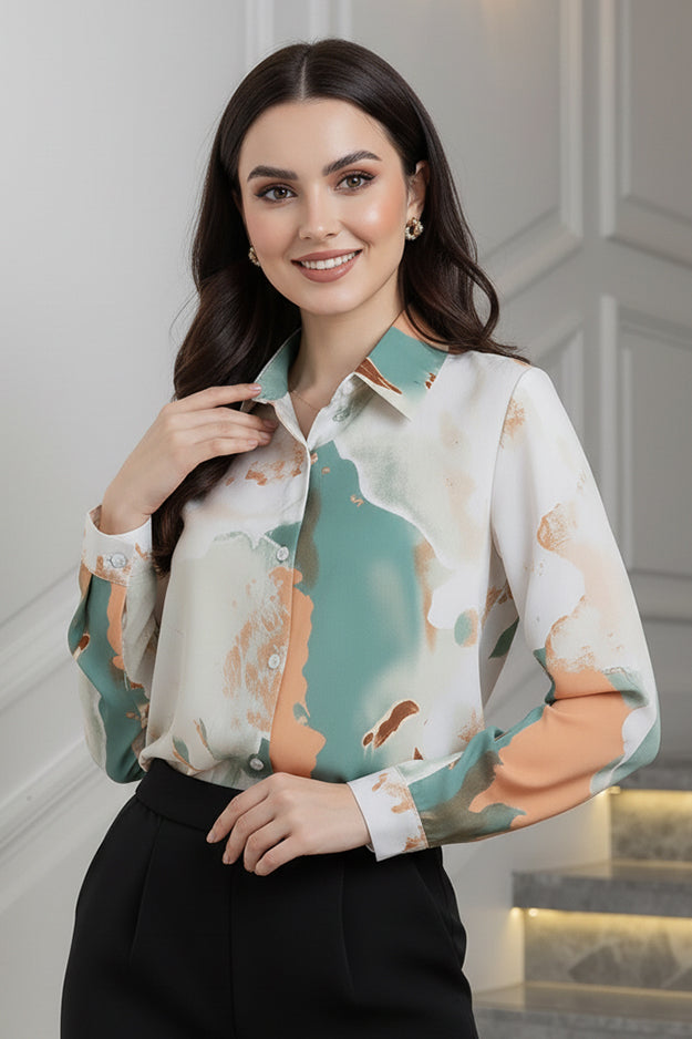 Artistic Flow Print Long Sleeve Shirt | Modern Women's Shirt