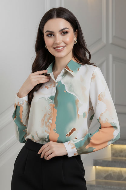 Artistic Flow Print Long Sleeve Shirt | Modern Women's Shirt