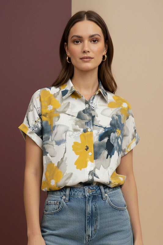 Fresh Floral Print Shirt | Stylish Casual Short Sleeve Shirt