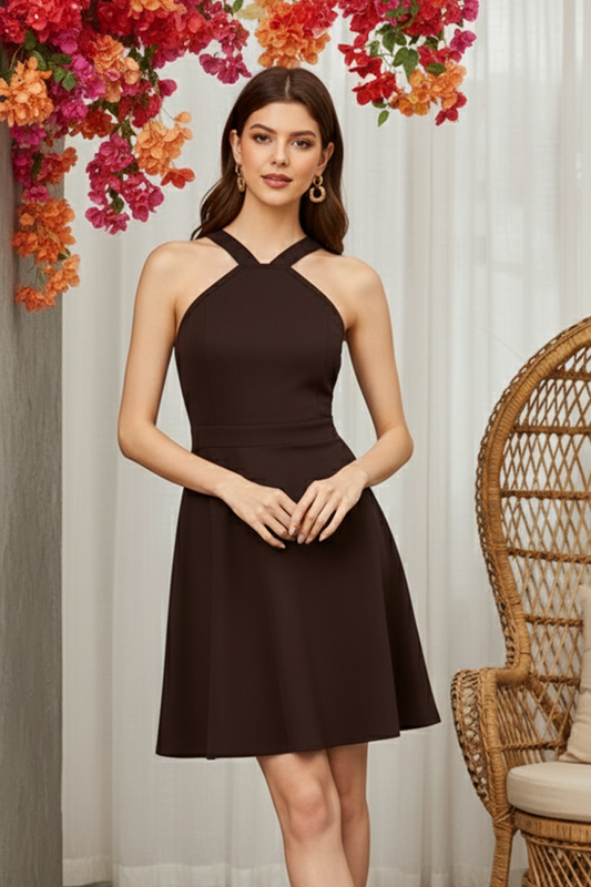 Women’s Sleeveless A-Line Halter Mini Dress - Party & Date Outfit | Uvercee
