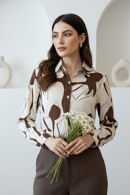 Earthy Tone Abstract Art Shirt | Stylish Sophisticated Long Sleeve Office Shirt