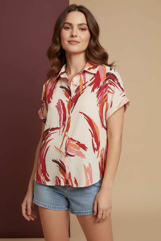 Brushstroke Print Shirt | Stylish Everyday Short Sleeve Shirt