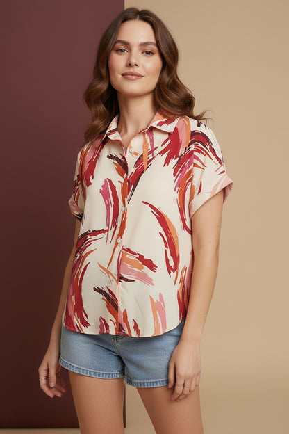 Brushstroke Print Shirt | Stylish Everyday Short Sleeve Shirt