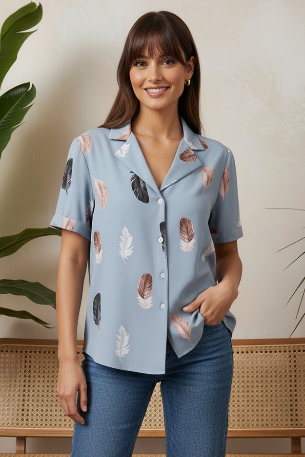 Feather Pattern Button - Up Shirt | Everyday Women's Shirt - Uvercee