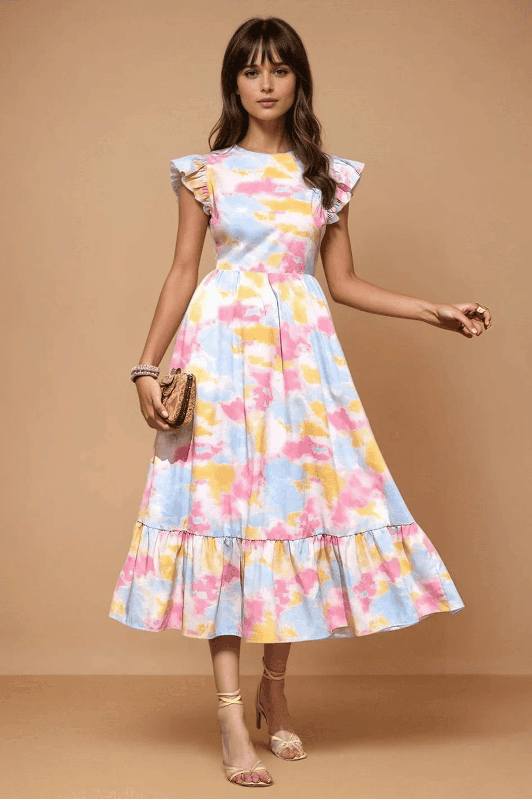 Women's Round Neck Ruffled Sleeves Tie Dye Print | Comfortable and Lightweight