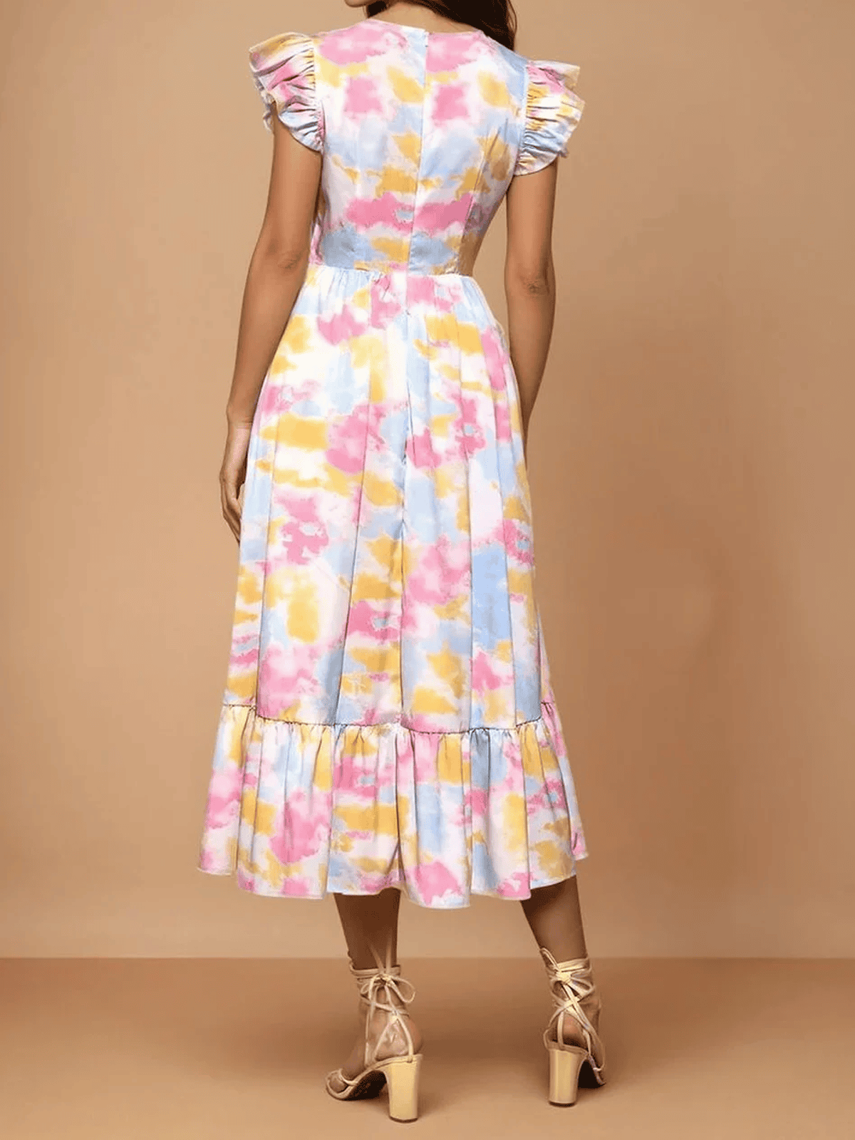 Women's Round Neck Ruffled Sleeves Tie Dye Print | Comfortable and Lightweight