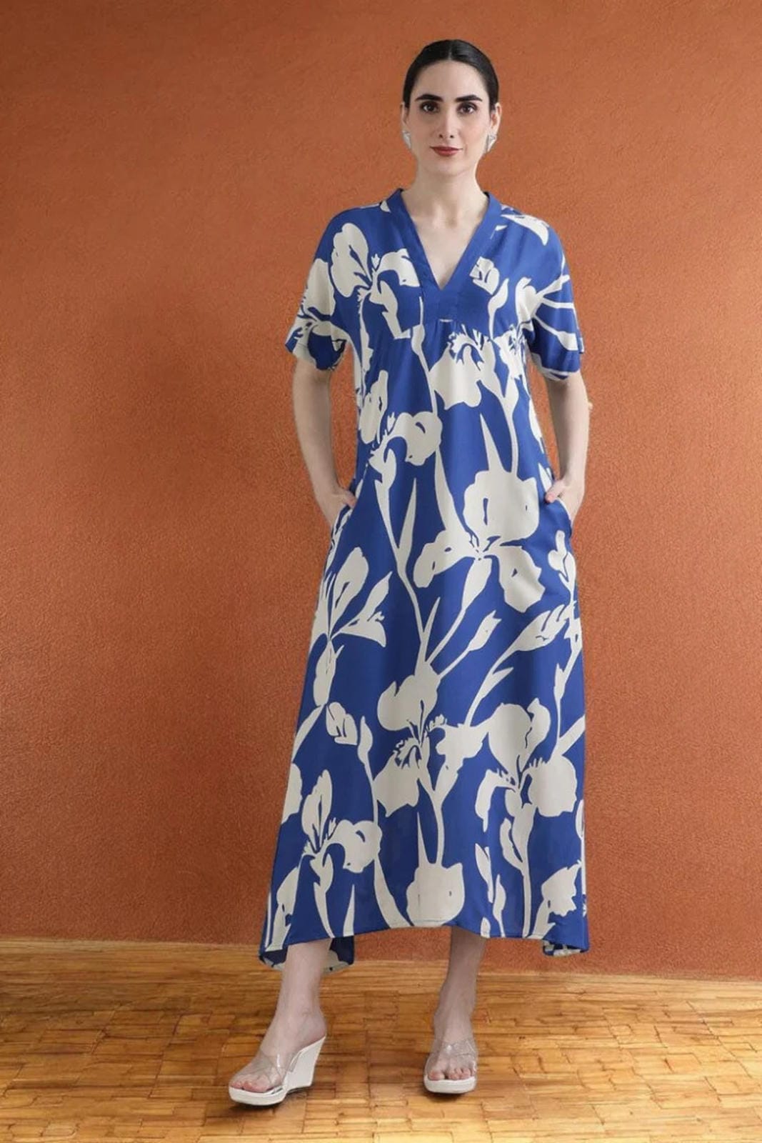 Bloom Maxi Dress | Vibrant Floral Print, V - Neckline - Uvercee