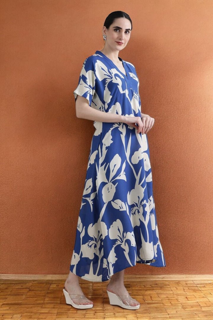 Bloom Maxi Dress | Vibrant Floral Print, V - Neckline - Uvercee