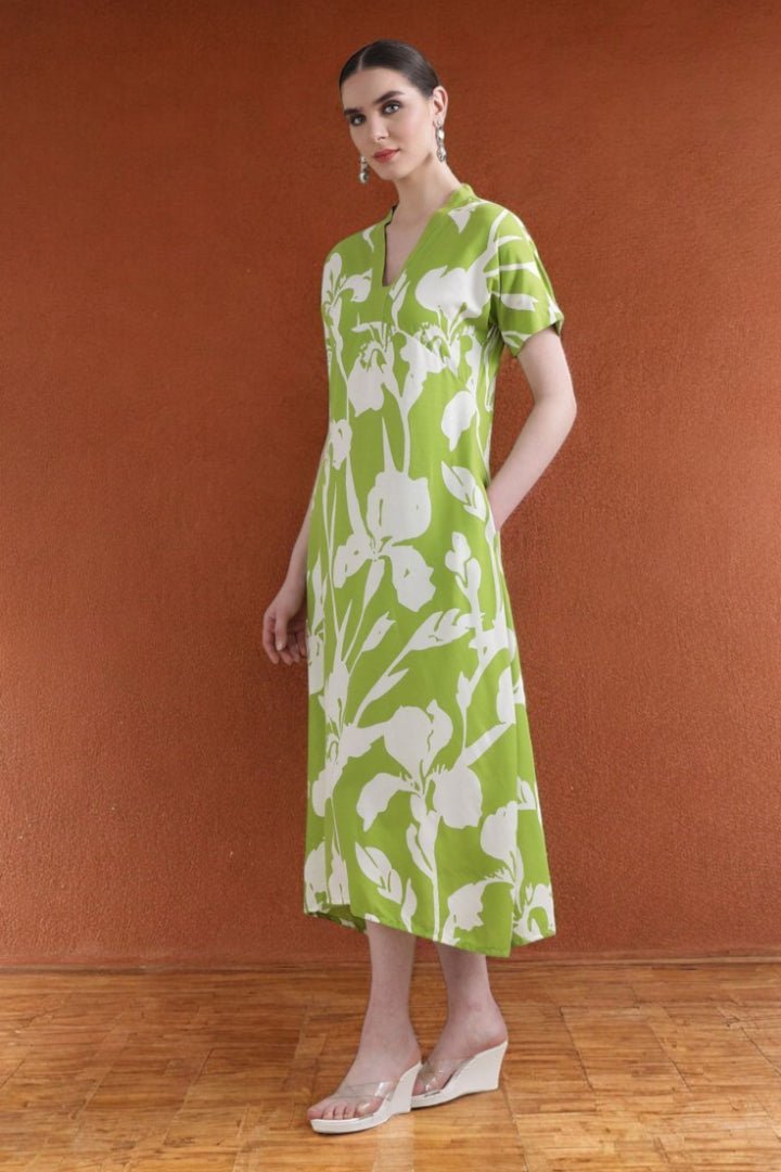 Bloom Maxi Dress | Vibrant Floral Print, V - Neckline - Uvercee