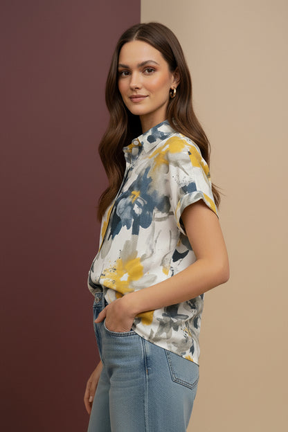 Fresh Floral Print Shirt | Stylish Casual Short Sleeve Shirt
