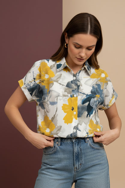 Fresh Floral Print Shirt | Stylish Casual Short Sleeve Shirt