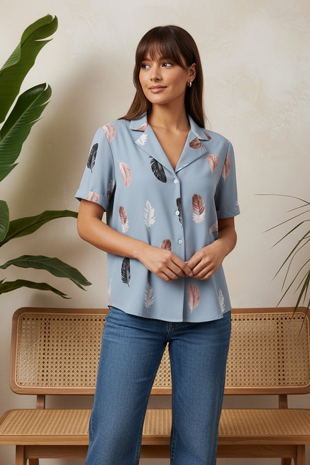Feather Pattern Button - Up Shirt | Everyday Women's Shirt - Uvercee