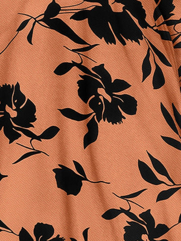 Bold InkPetal Flare Dress for Women I Cream and Dark Peach