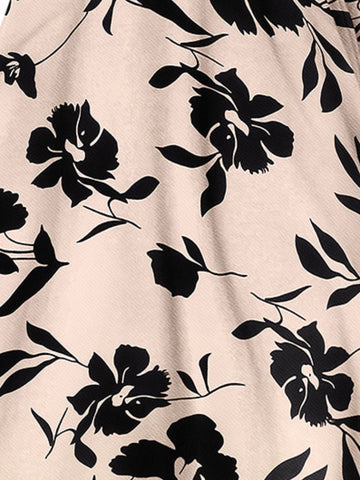 Bold InkPetal Flare Dress for Women I Cream and Dark Peach