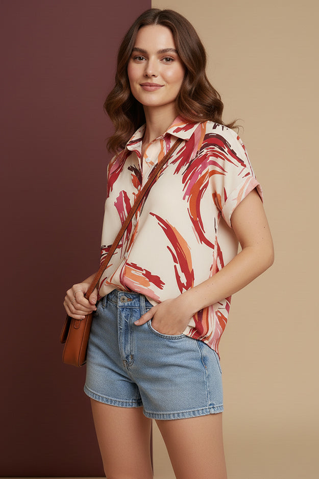 Brushstroke Print Shirt | Stylish Everyday Short Sleeve Shirt