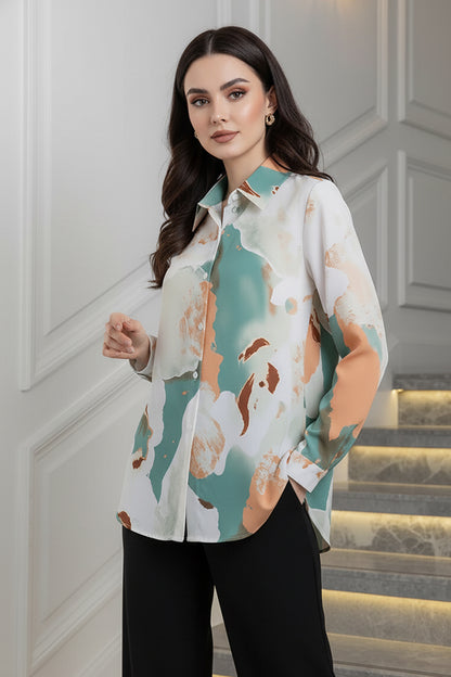 Artistic Flow Print Long Sleeve Shirt | Modern Women's Shirt