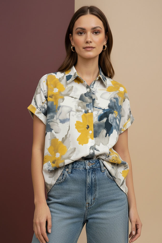 Fresh Floral Print Shirt | Stylish Casual Short Sleeve Shirt