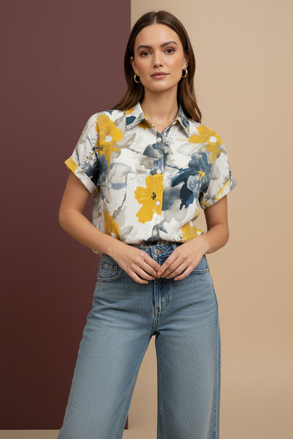 Fresh Floral Print Shirt | Stylish Casual Short Sleeve Shirt