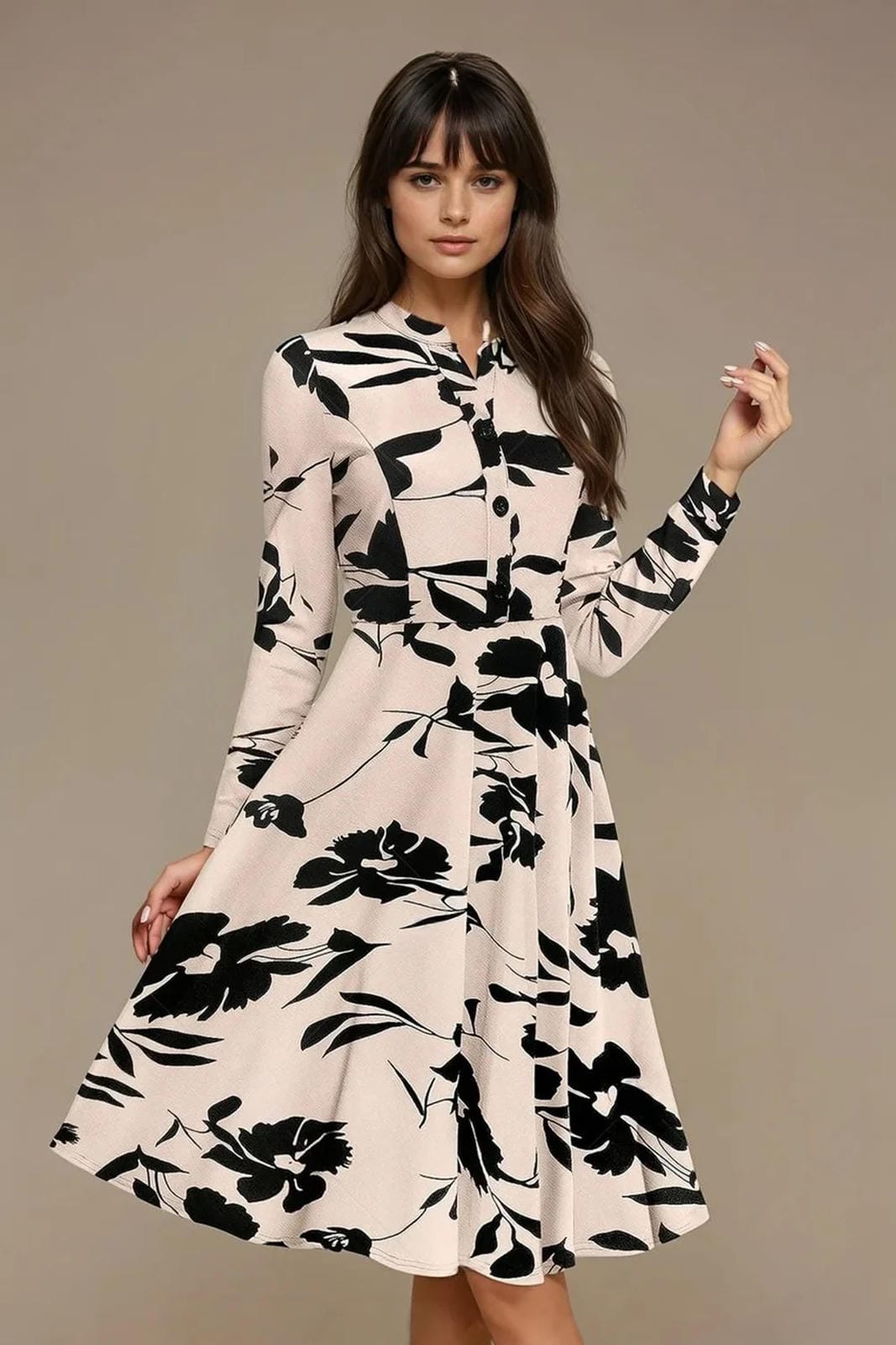 Bold InkPetal Flare Dress for Women I Cream and Dark Peach - Uvercee