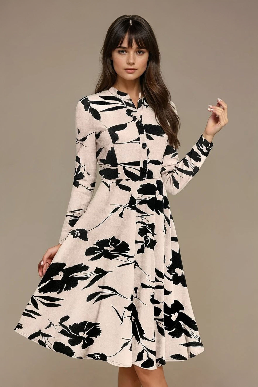 Bold InkPetal Flare Dress for Women I Cream and Dark Peach