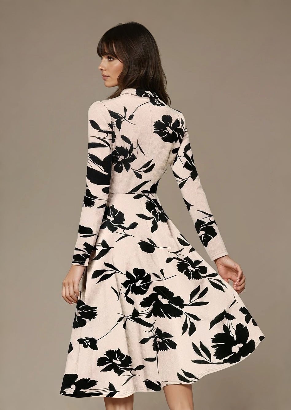 Bold InkPetal Flare Dress for Women I Cream and Dark Peach - Uvercee