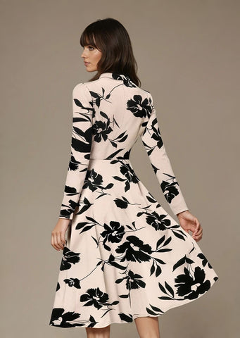 Bold InkPetal Flare Dress for Women I Cream and Dark Peach