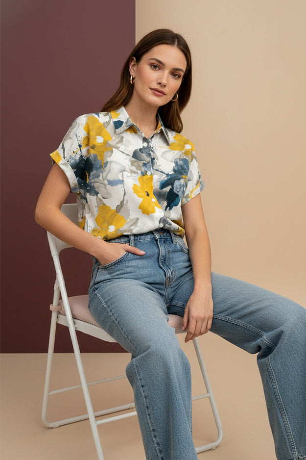 Fresh Floral Print Shirt | Stylish Casual Short Sleeve Shirt