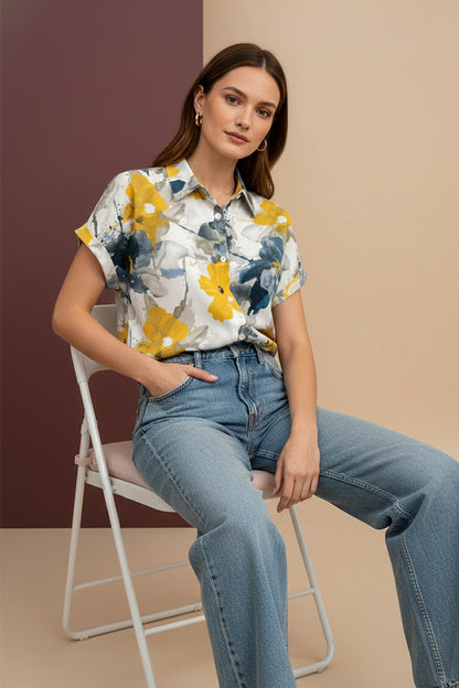 Fresh Floral Print Shirt | Stylish Casual Short Sleeve Shirt