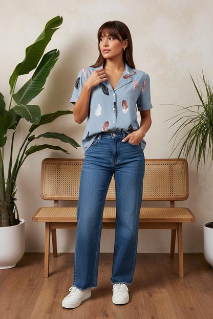 Feather Pattern Button - Up Shirt | Everyday Women's Shirt - Uvercee