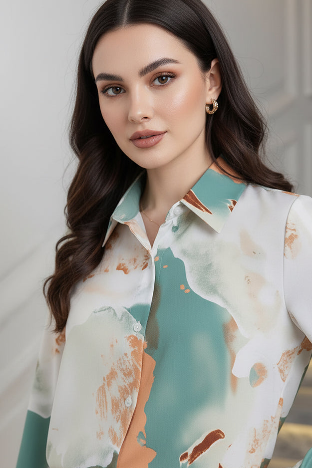 Artistic Flow Print Long Sleeve Shirt | Modern Women's Shirt