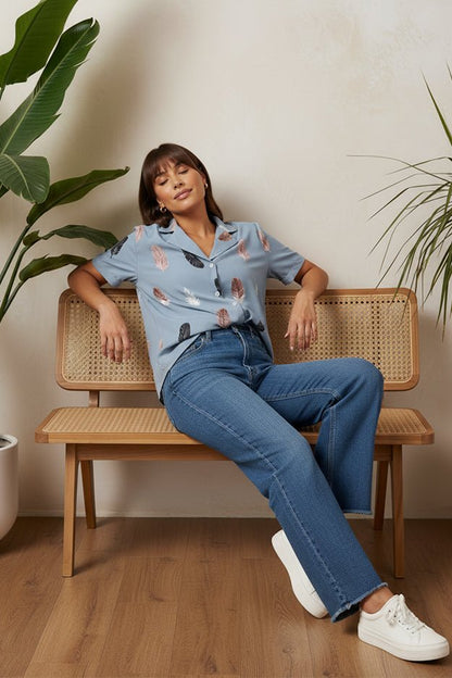 Feather Pattern Button - Up Shirt | Everyday Women's Shirt - Uvercee